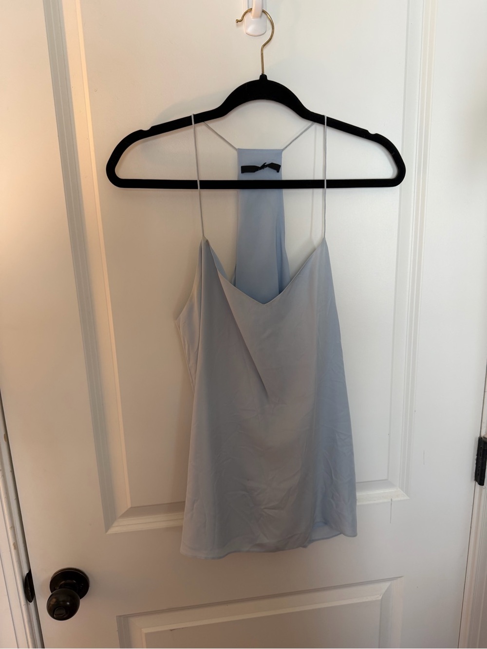 Tibi light blue satin slip dress with spaghetti straps